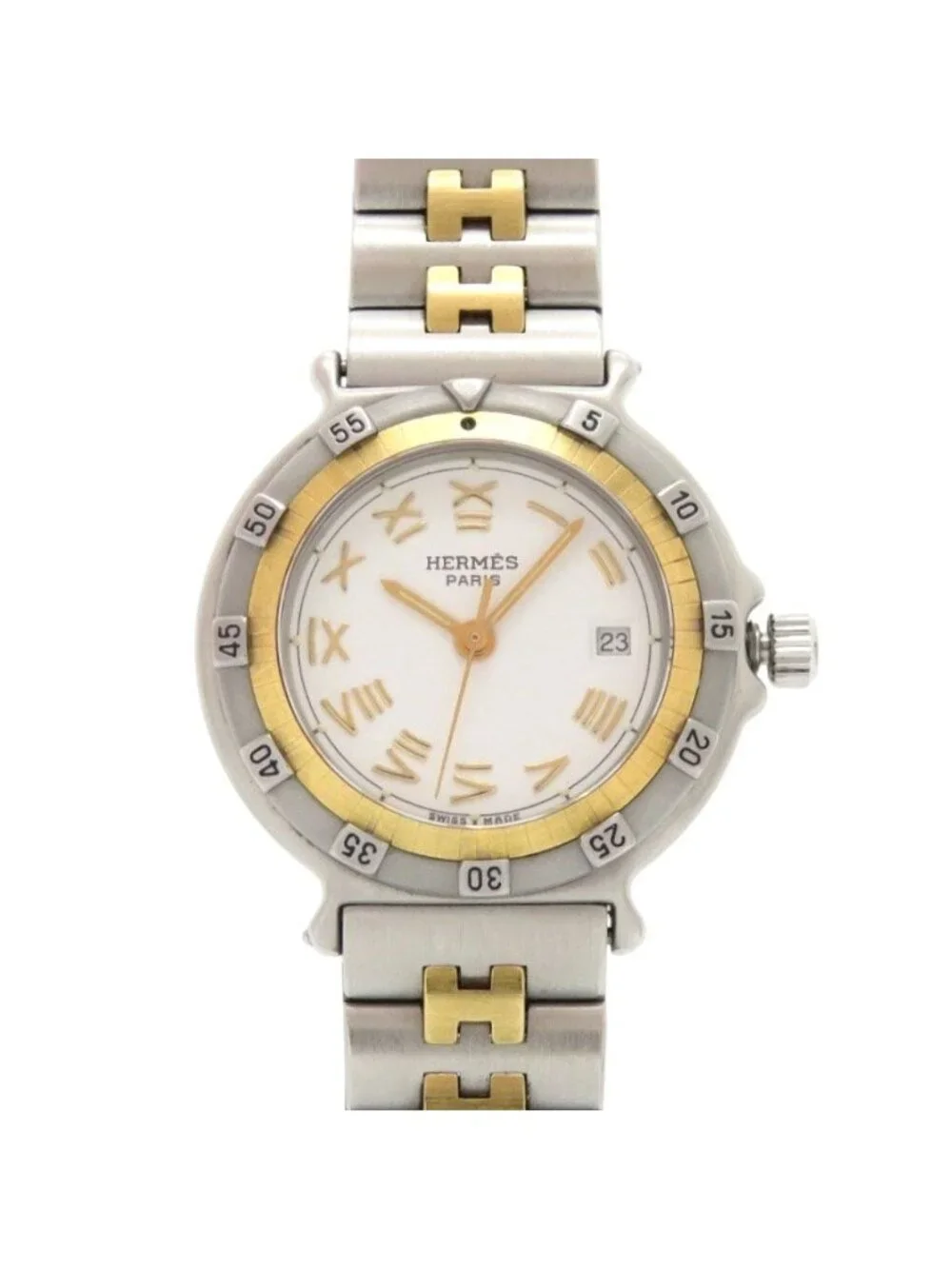 Hermes Captain Nemo SS White Silver Gold Quartz Watch Dial